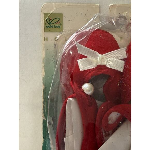 Vintage Gold Bug Holiday Favorites Red Dress Bootees Size 0-3m Red White Pearl - Picture 5 of 5